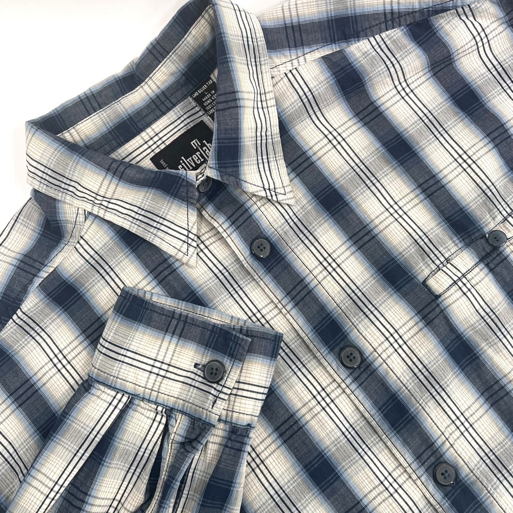 LEVI'S SILVERTAB Men's Sz L Vintage White/Blue Plaid Long-Sleeve Button-Up Shirt